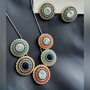 Gold-Tone Multicolor Necklace and Earring Set